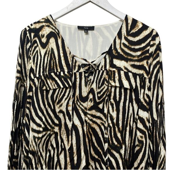 FATE Zebra Blouse Large Womens Top Rayon Animal Print Long Sleeve NWOT - Picture 11 of 13